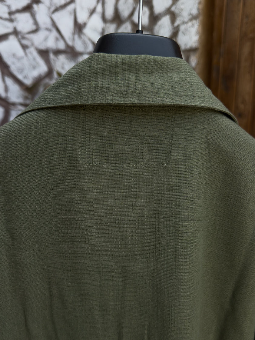 Men's Olive Green Medium Sleeve Shirt – Relaxed Fit | Linen Fabric
