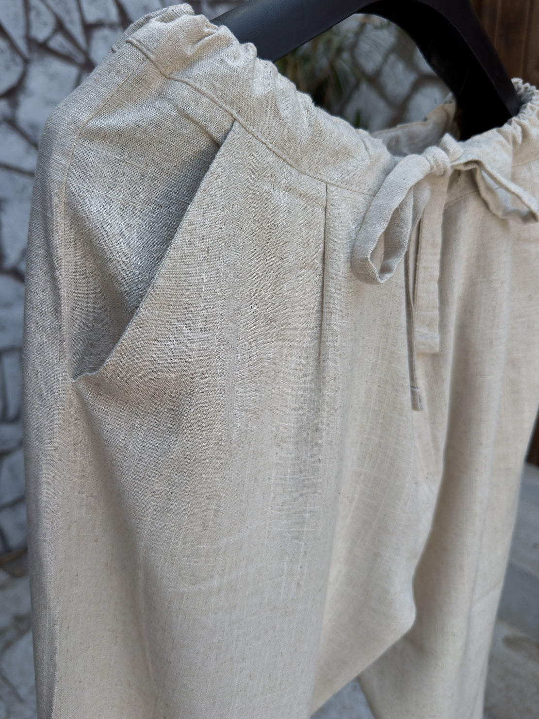 Men's Beige Wide Leg Linen Pants – Relaxed Fit |