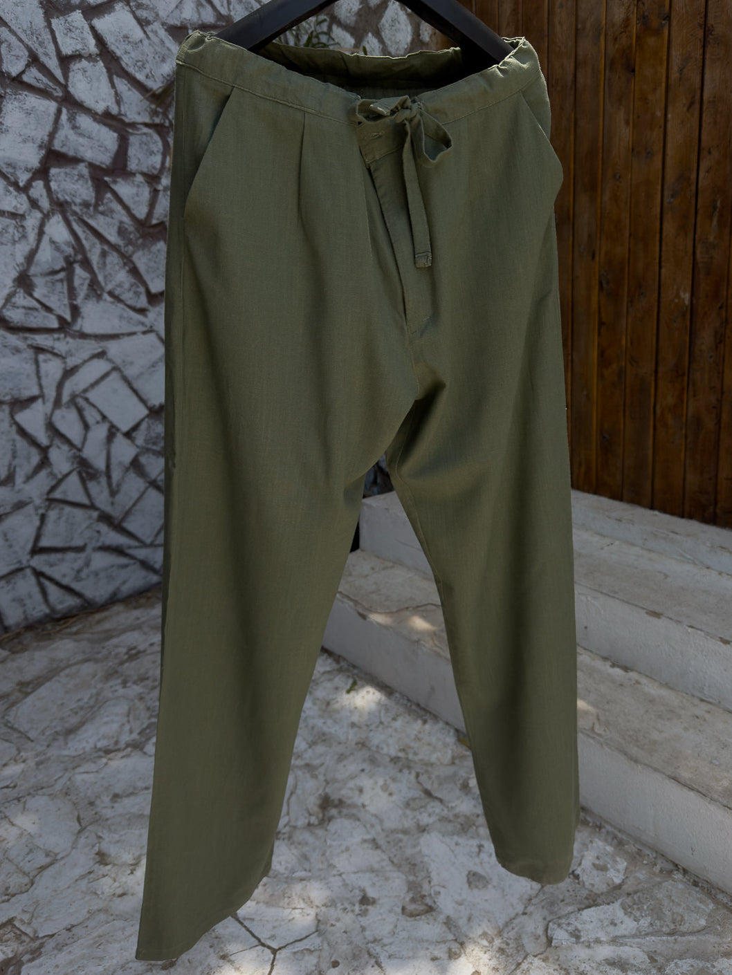 Men's Olive Green Wide Leg Linen Pants – Relaxed Fit