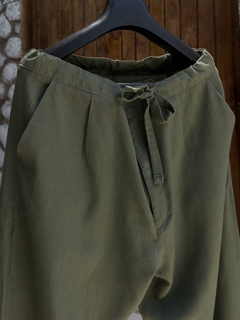 Men's Olive Green Wide Leg Linen Pants – Relaxed Fit