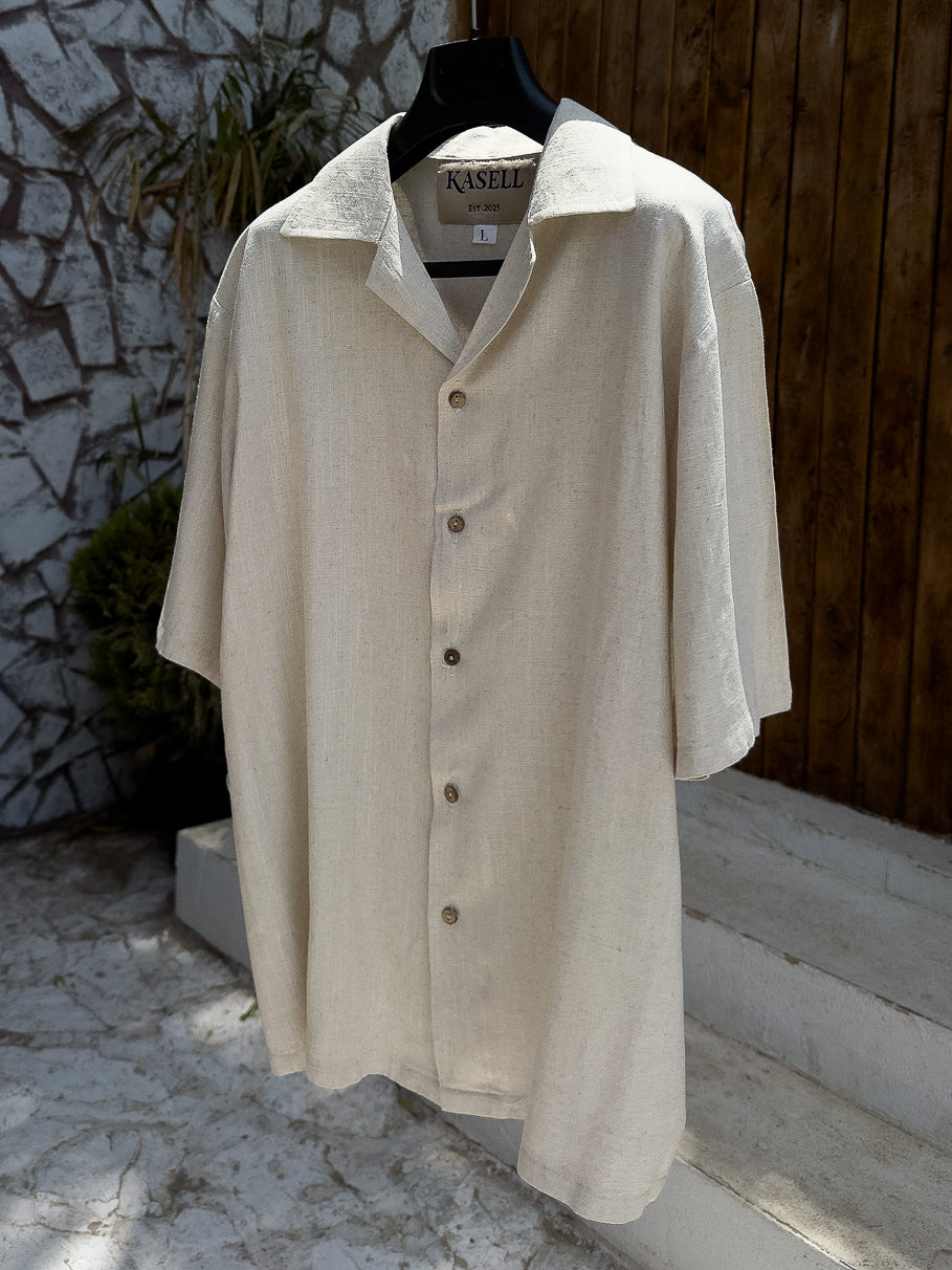 Men's Beige medium Sleeve Linen Shirt – Relaxed Fit | Linen Fabric
