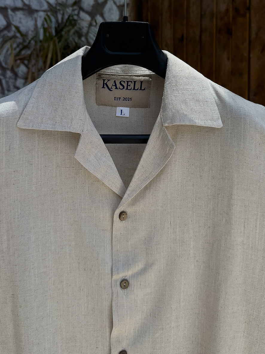 Men's Beige medium Sleeve Linen Shirt – Relaxed Fit | Linen Fabric