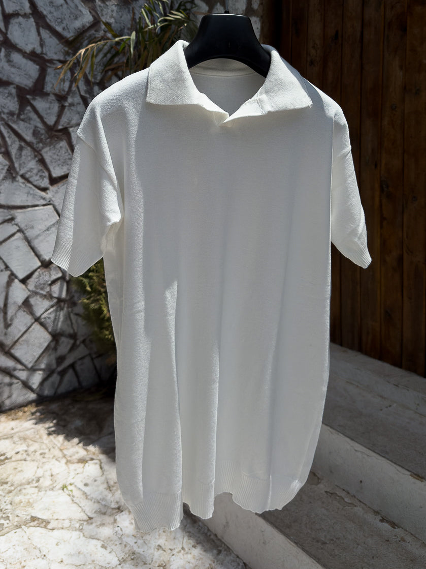 Men's White Cotton Polo T-Shirt – Regular Fit | Plain Design