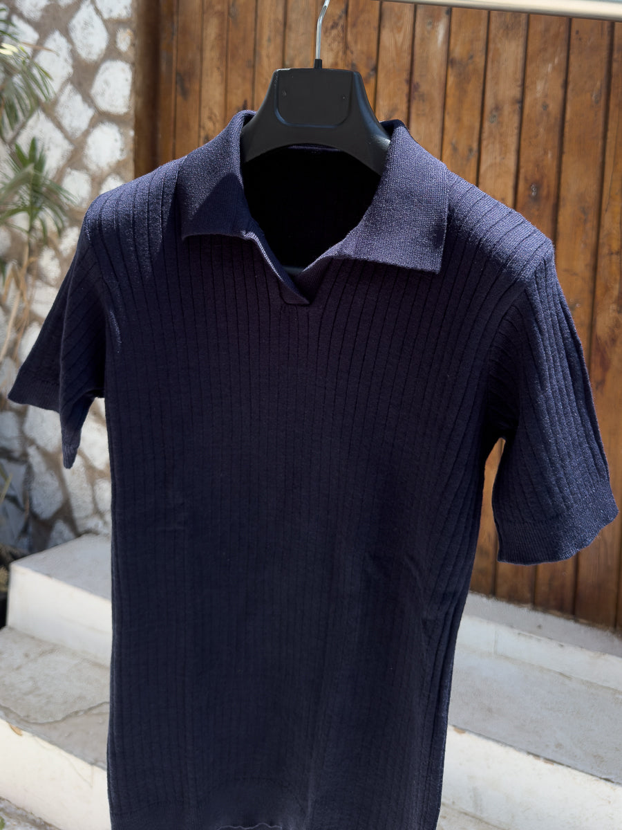 Men's Navy Patterned Cotton Polo T-Shirt – Regular Fit | Textured Design