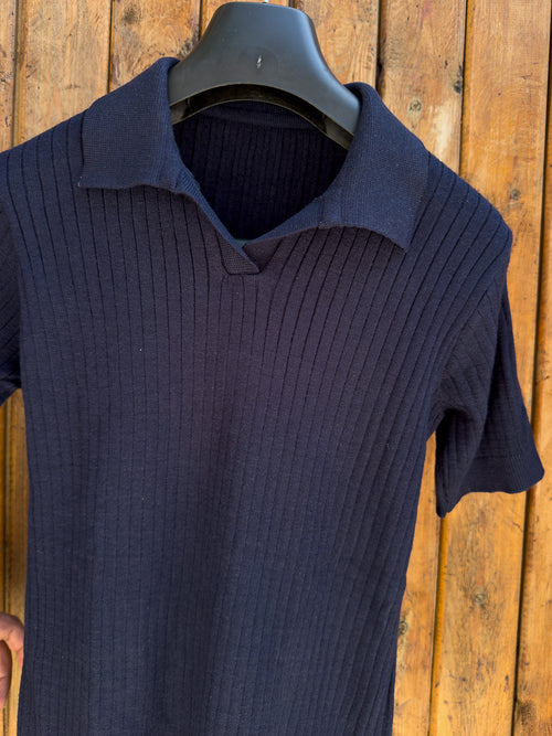 Men's Navy Patterned Cotton Polo T-Shirt – Regular Fit | Textured Design