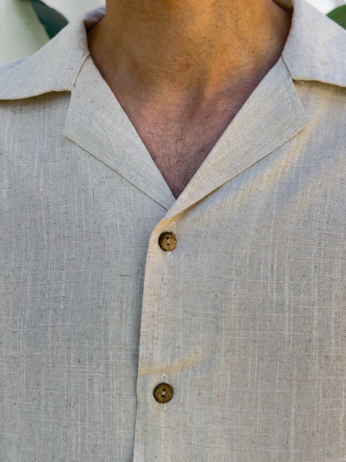Men's Beige medium Sleeve Linen Shirt – Relaxed Fit | Linen Fabric