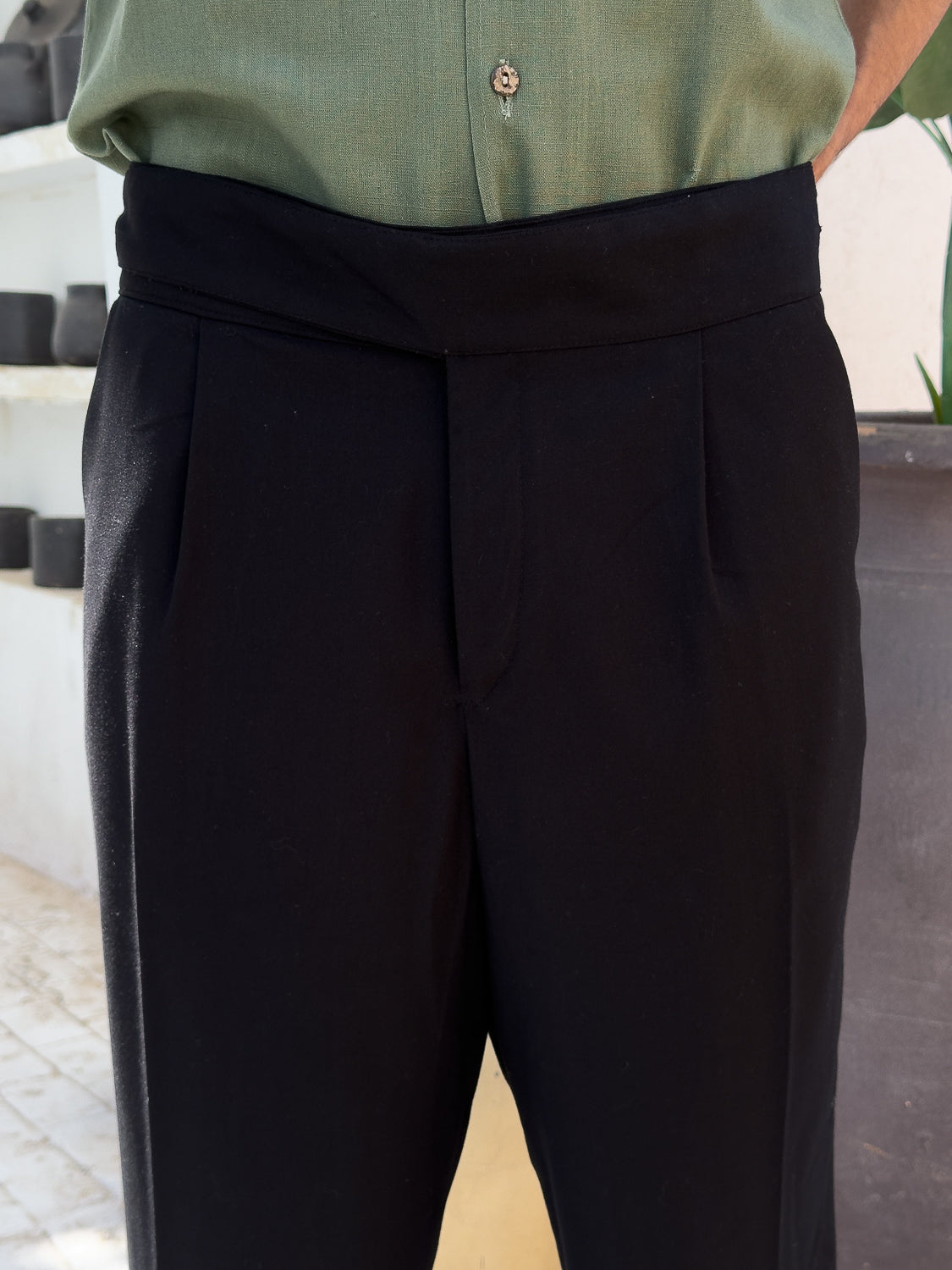 Men’s Black Wide Leg Pants – Wool Blend | Classic Smart Fit