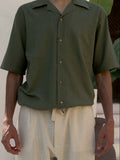 Men's Olive Green Medium Sleeve Shirt – Relaxed Fit | Linen Fabric