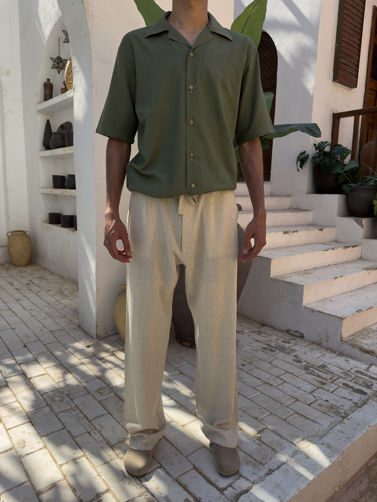 Men’s Beige & Olive Linen Set – Relaxed Fit | Premium Linen Fabric